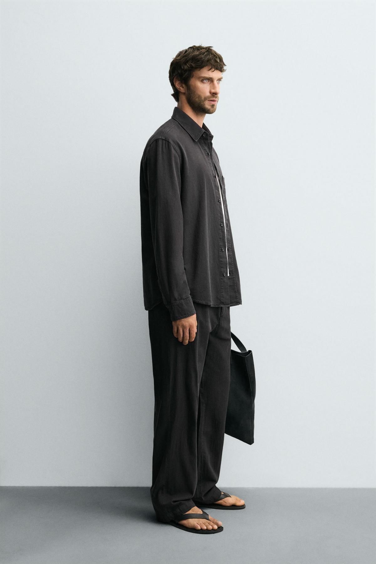 자라 워싱 코튼린넨 테크니컬 긴팔 셔츠 2599/302 CHARCOAL - 상세 이미지 5