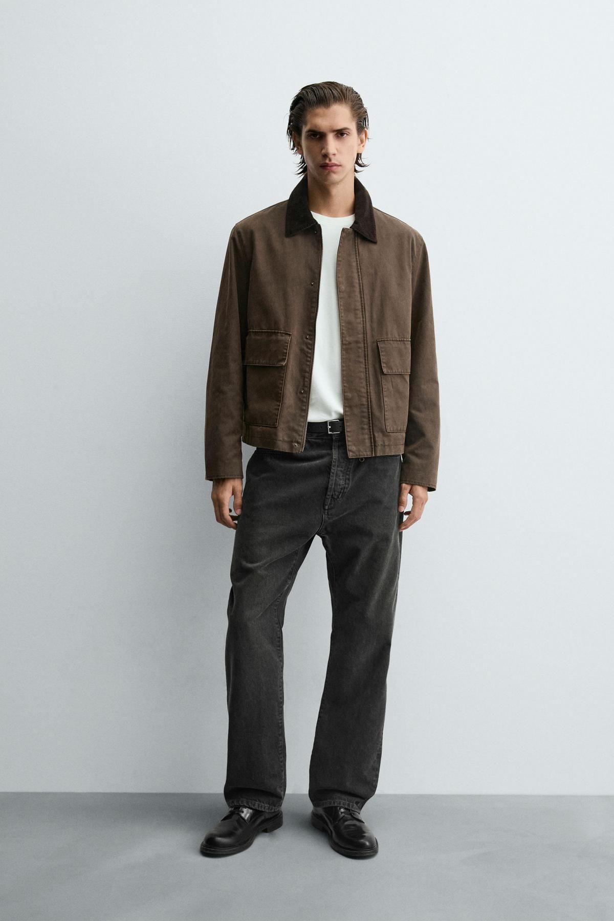 자라 배색 칼라 테크니컬 왁스드 코튼 블렌드 재킷 1437/325 BROWN - 상세 이미지 2