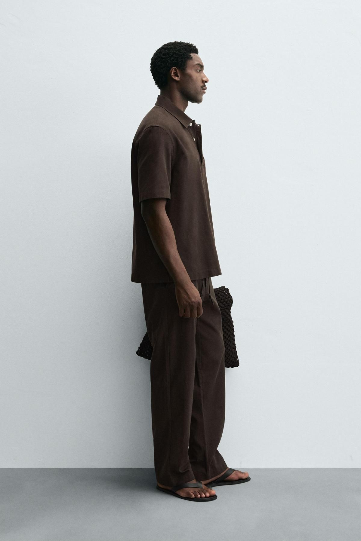 자라 테크니컬 릴렉스핏 라이오셀 코튼 반팔 폴로셔츠 5928/148 BROWN - 상세 이미지 5