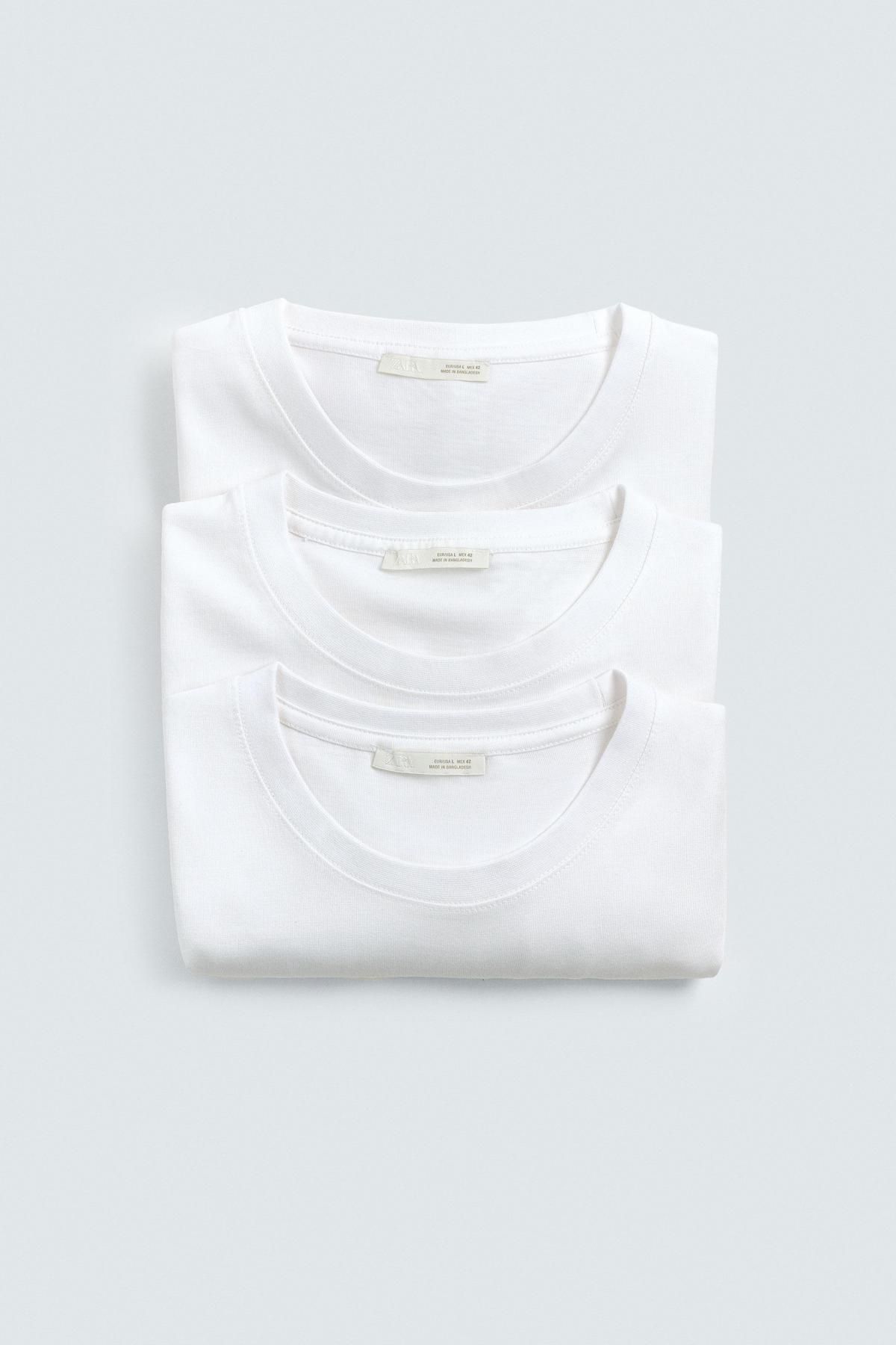 자라 베이직 레귤러핏 반팔 티셔츠 3팩 1887/399 WHITE - 상세 이미지 3
