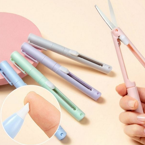 접이식 펜타입칼 가위 포켓칼 안전 가위 휴대용 미니형 사무용 미니 - 상품 이미지