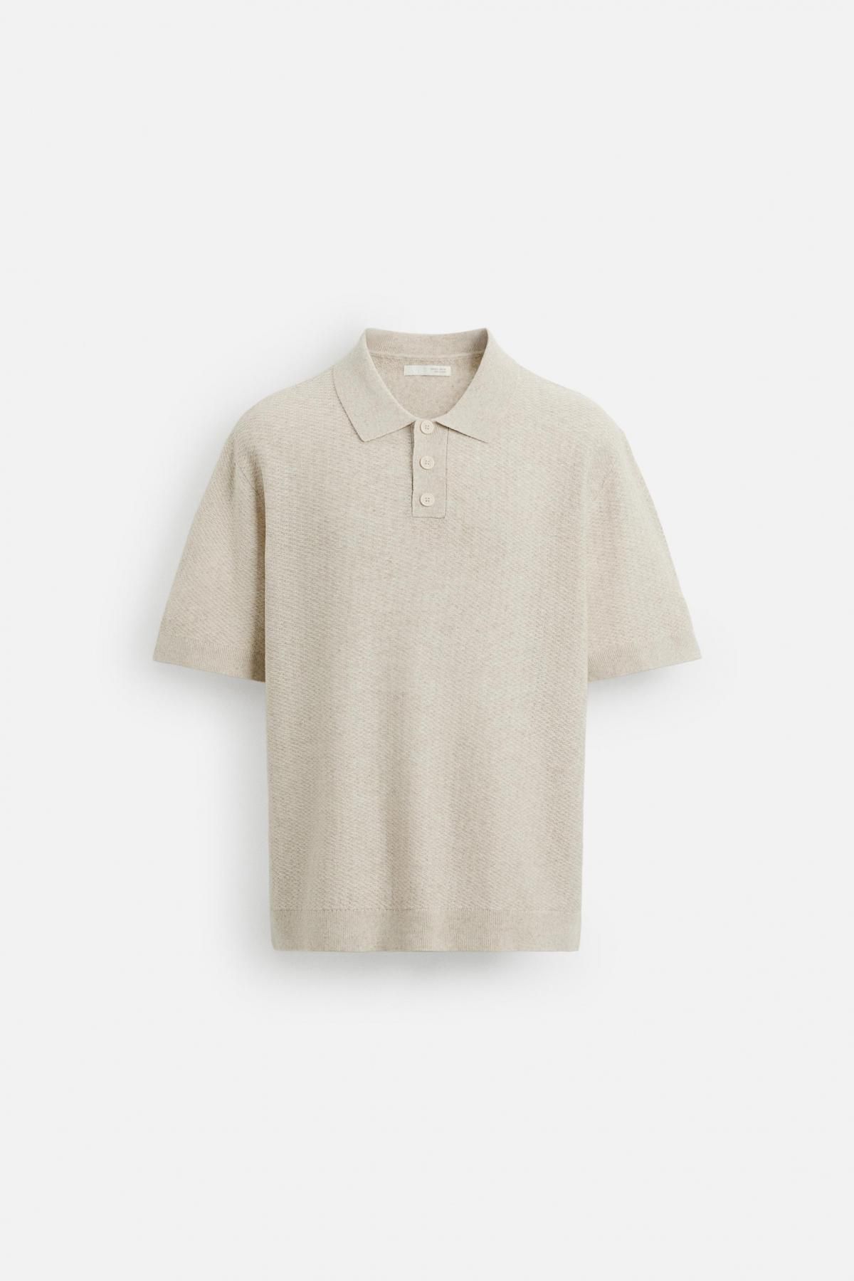 자라 텍스처 니트 반팔 폴로셔츠 4938/308 BEIGE - 상품 이미지