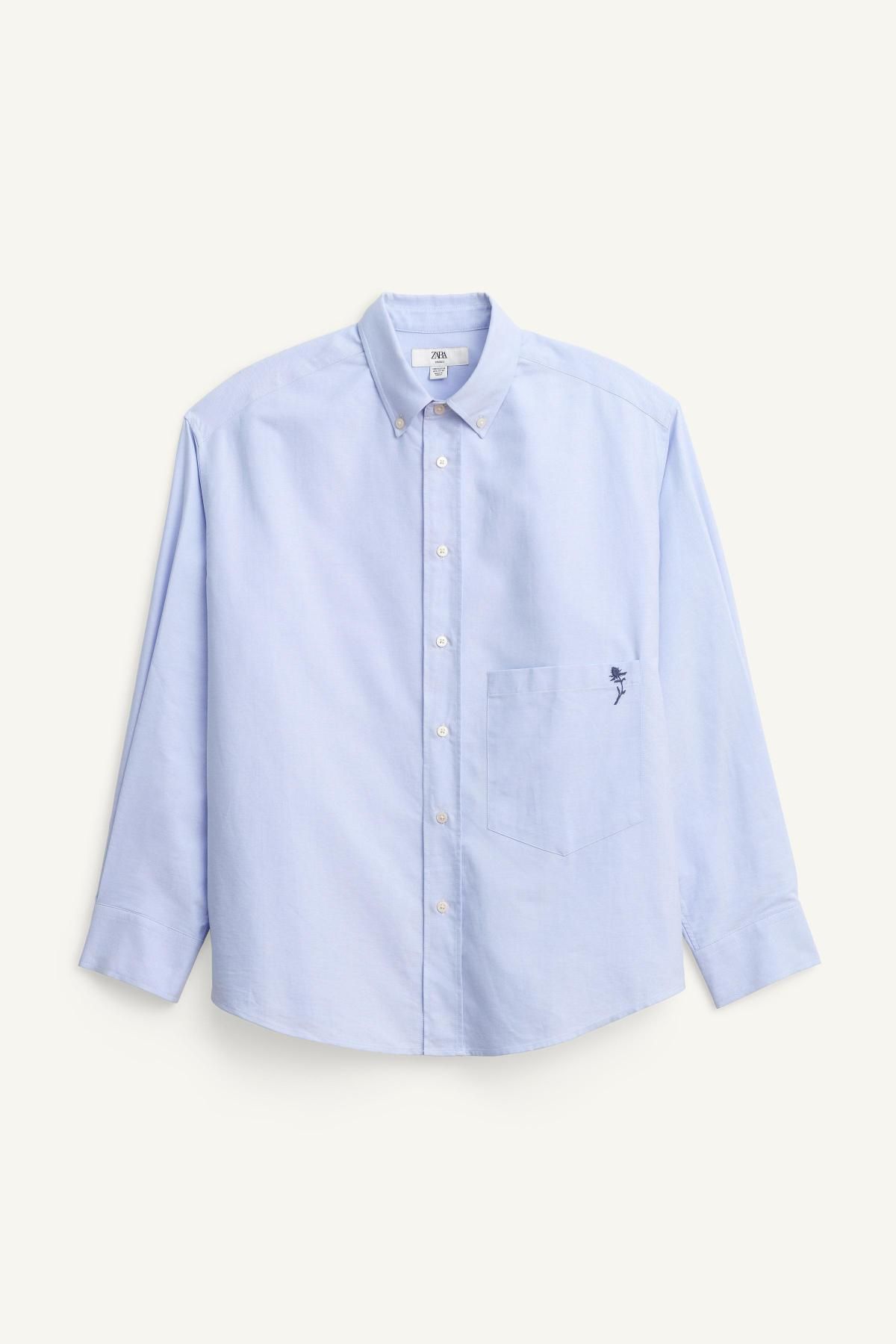 자라 한정판 플로럴 자수 옥스포드 긴팔 셔츠 6048/001 LIGHT BLUE - 메인 이미지