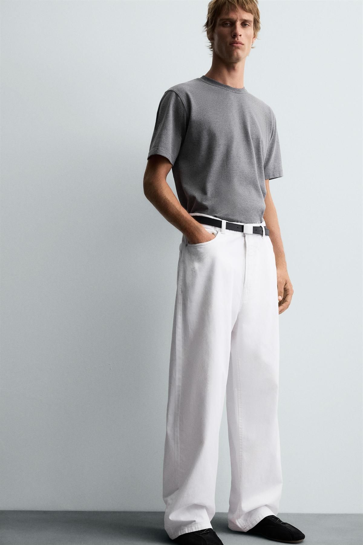 자라 와이드핏 배기 데님 팬츠 1063/350 WHITE - 상세 이미지 5