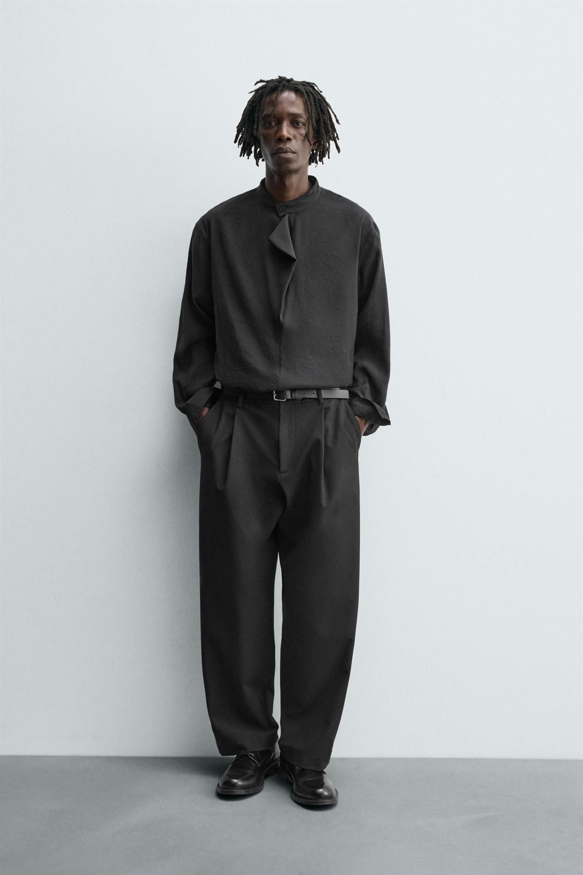 자라 모달블렌드 밴드카라 긴팔 폴로셔츠 7545/885 BLACK - 상세 이미지 2