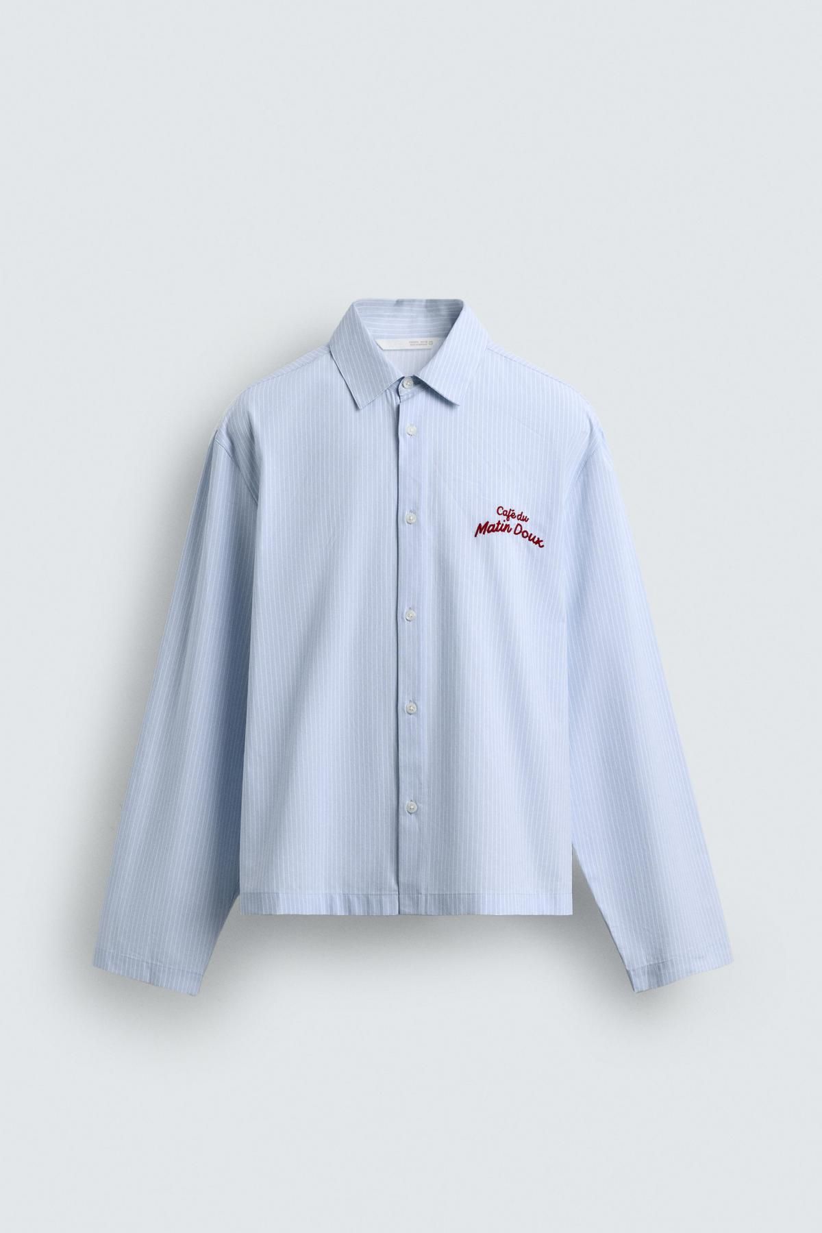 자라 그래픽 스트라이프 레귤러핏 코튼 긴팔 셔츠 6085/315 LIGHT BLUE - 메인 이미지