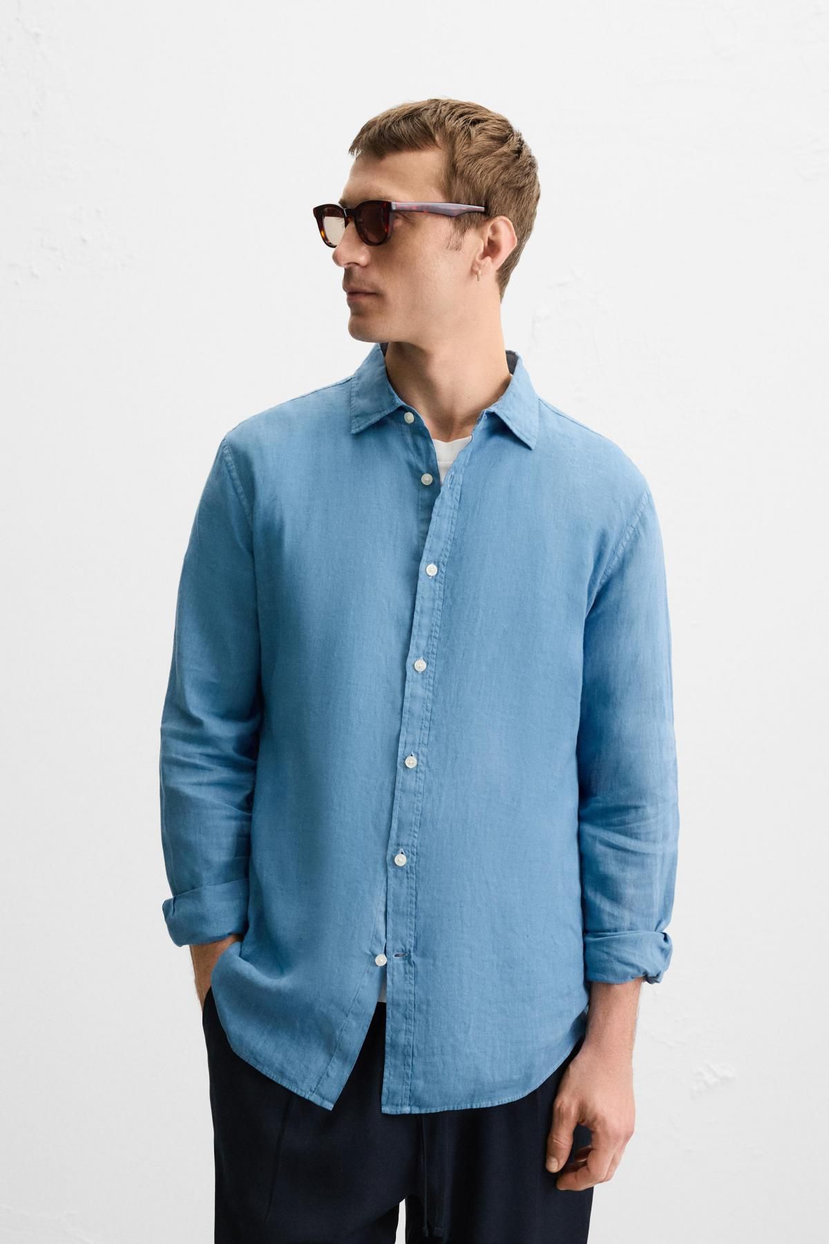 자라 프리미엄 린넨 레귤러핏 긴팔 셔츠 3090/010 LIGHT BLUE - 상세 이미지 3