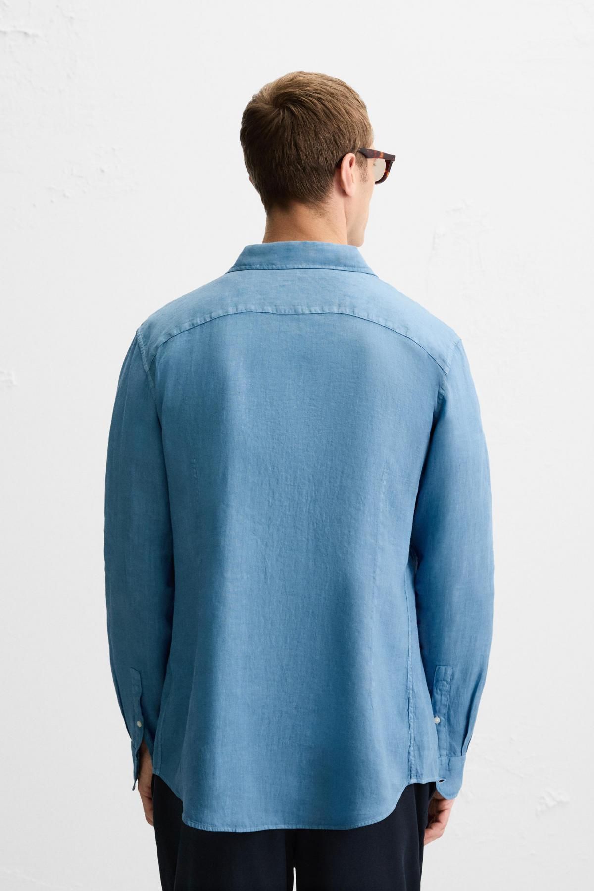 자라 프리미엄 린넨 레귤러핏 긴팔 셔츠 3090/010 LIGHT BLUE - 상세 이미지 4