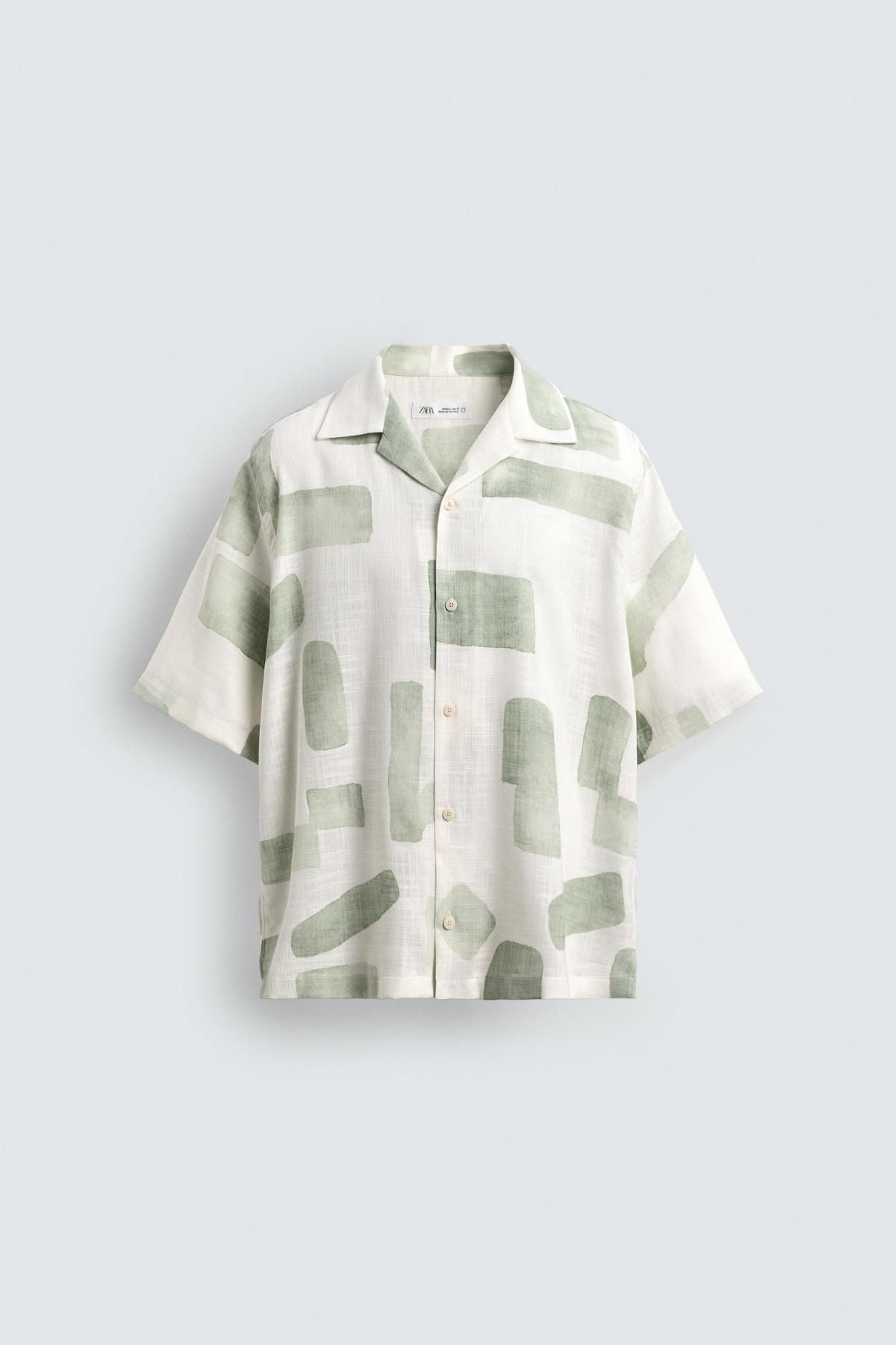 자라 트렌디 아트웍 프린트 오픈카라 반팔 셔츠 5679/351 SEA GREEN - 메인 이미지
