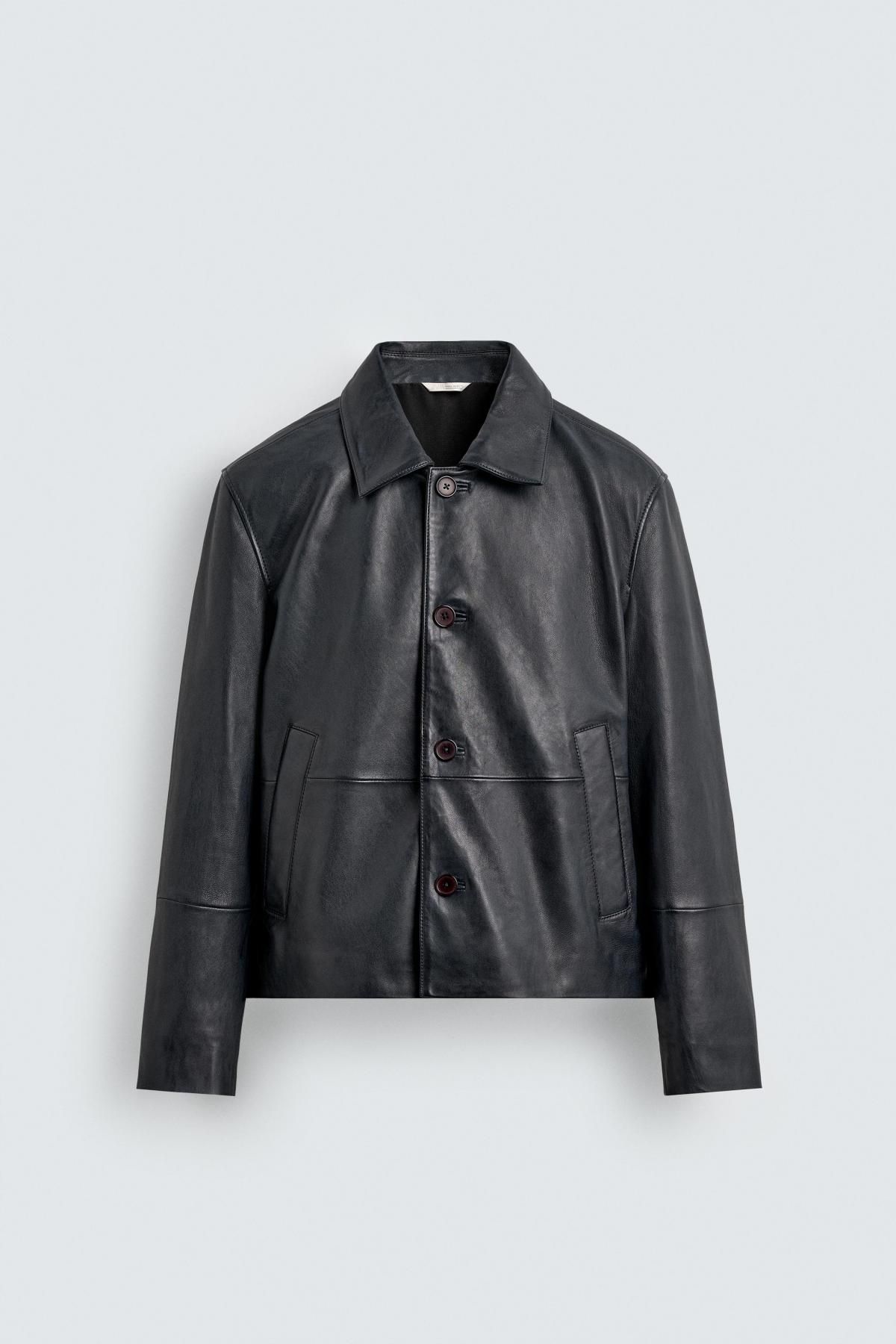자라 오버핏 테크니컬 레더 재킷 5388/250 NAVY BLUE - 상품 이미지