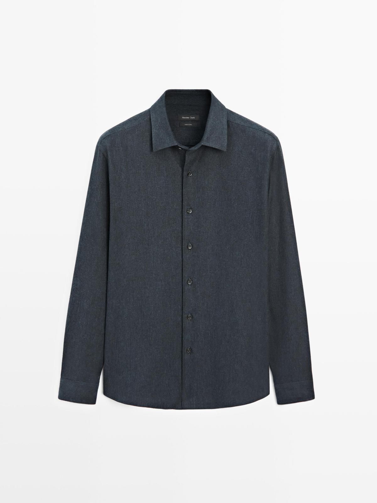 마시모두띠 멜란지 체크 텍스처 레귤러핏 긴팔 셔츠 1803/298 DARK BLUE - 상품 이미지