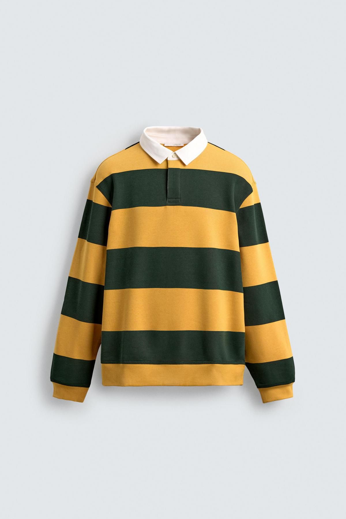 자라 스트라이프 컬러블록 긴팔 폴로 스웨트셔츠 0526/310 GREEN STRIPE - 상품 이미지