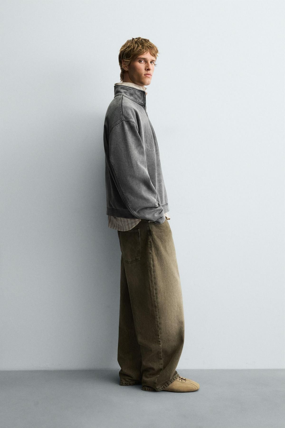 자라 워시드 테크니컬 쿼터집 긴팔 맨투맨 3443/335 GREYISH - 상세 이미지 5