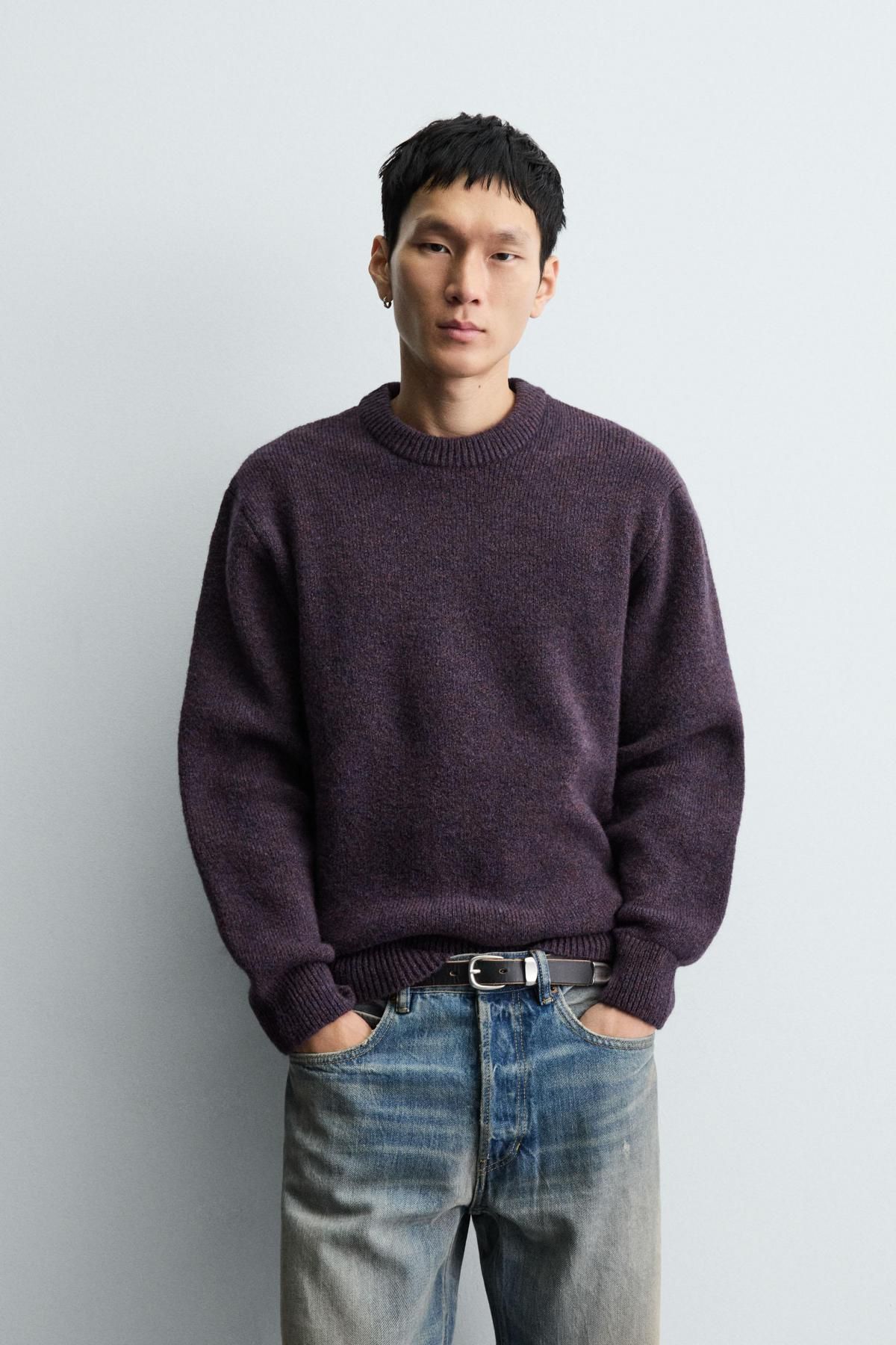 자라 박시핏 텍스처 라운드넥 니트 스웨터 3166/330 PURPLE - 상세 이미지 3