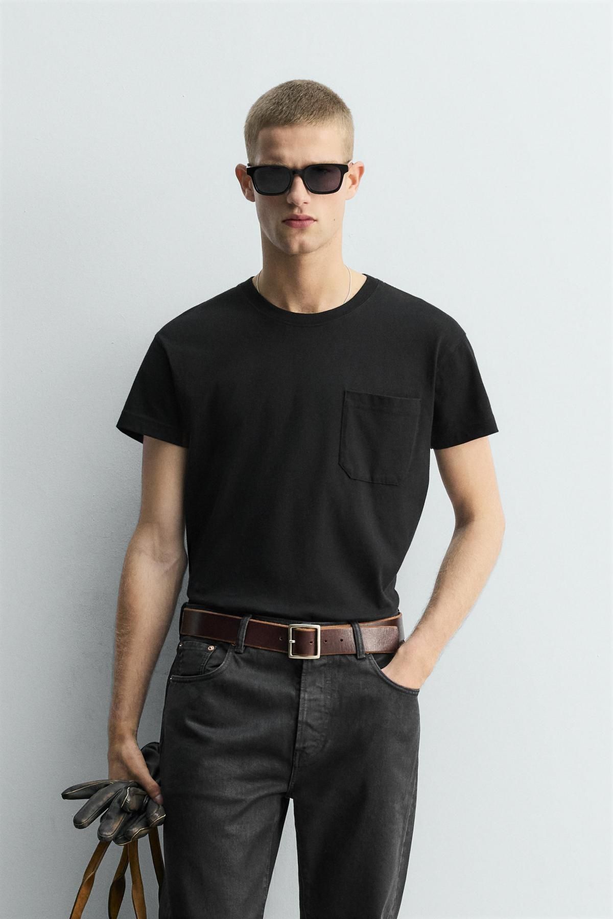 자라 미니멀 릴렉스핏 포켓 블랙 반팔 티셔츠 4087/344 BLACK - 상세 이미지 3