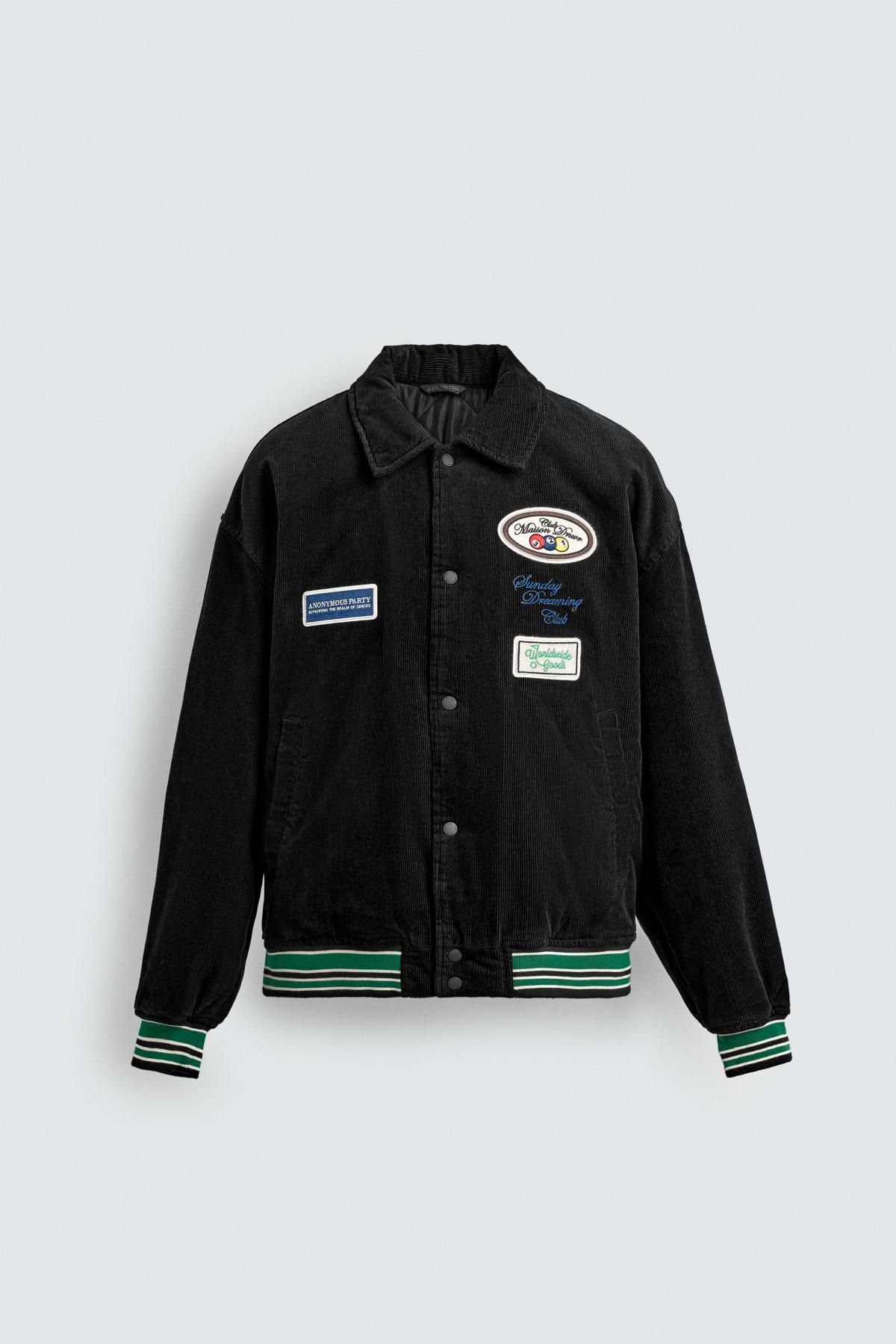 자라 자수 패치 코듀로이 바시티 자켓 6318/420 BLACK - 메인 이미지