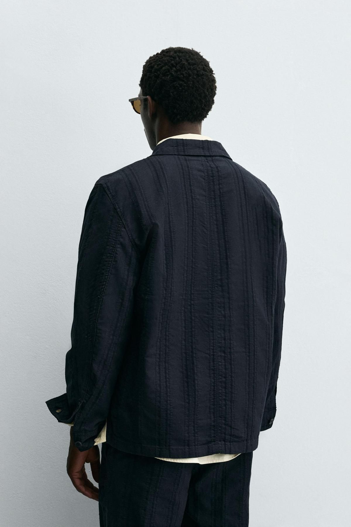 자라 오버핏 스트라이프 자카드 테크니컬 오버셔츠 7147/351 NAVY BLUE - 상세 이미지 4