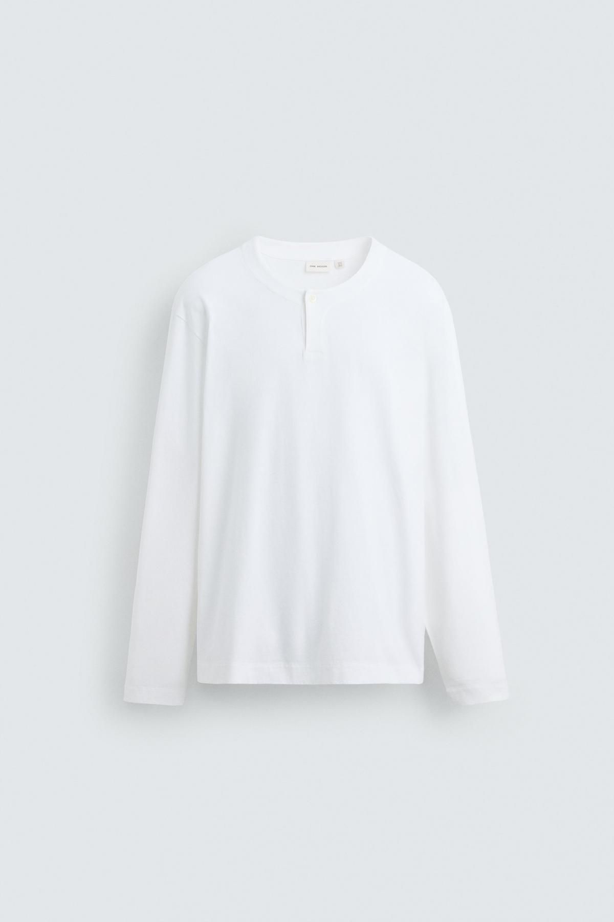 자라 미니멀 버튼넥 코튼 긴팔 티셔츠 4231/402 WHITE - 메인 이미지
