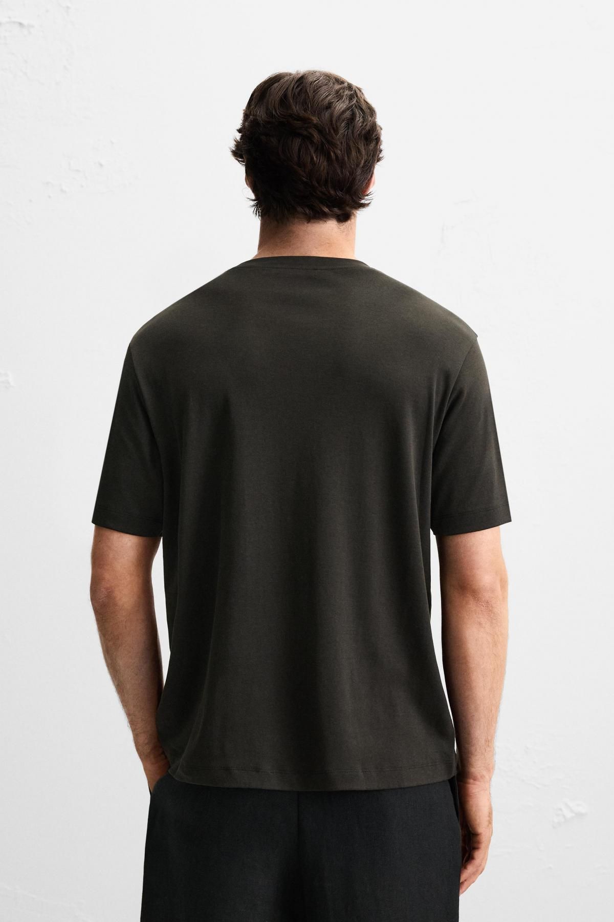 자라 수피마 코튼 레귤러핏 반팔 티셔츠 3431/300 DARK BROWN - 상세 이미지 4