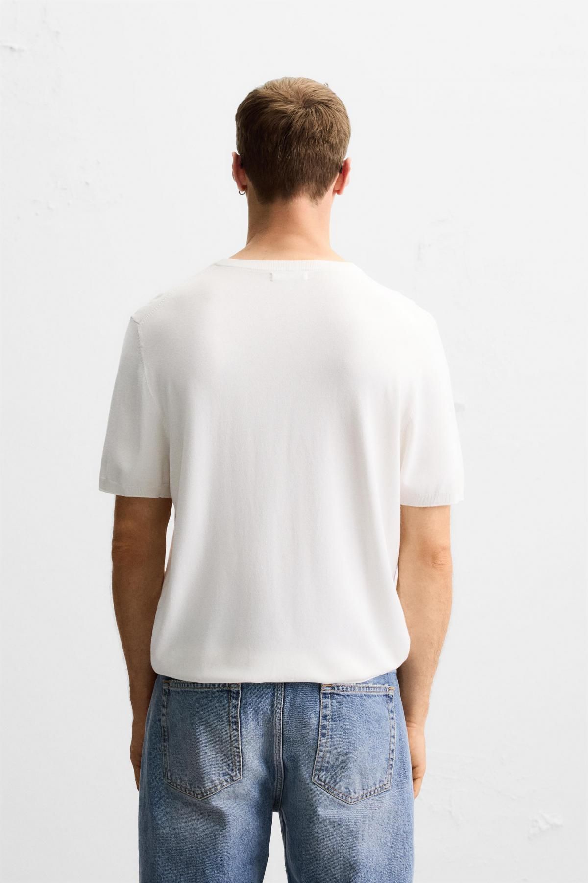 자라 미니멀 화이트 비스코스 블렌드 니트 반팔 티셔츠 0304/406 OYSTER-WHITE - 상세 이미지 4