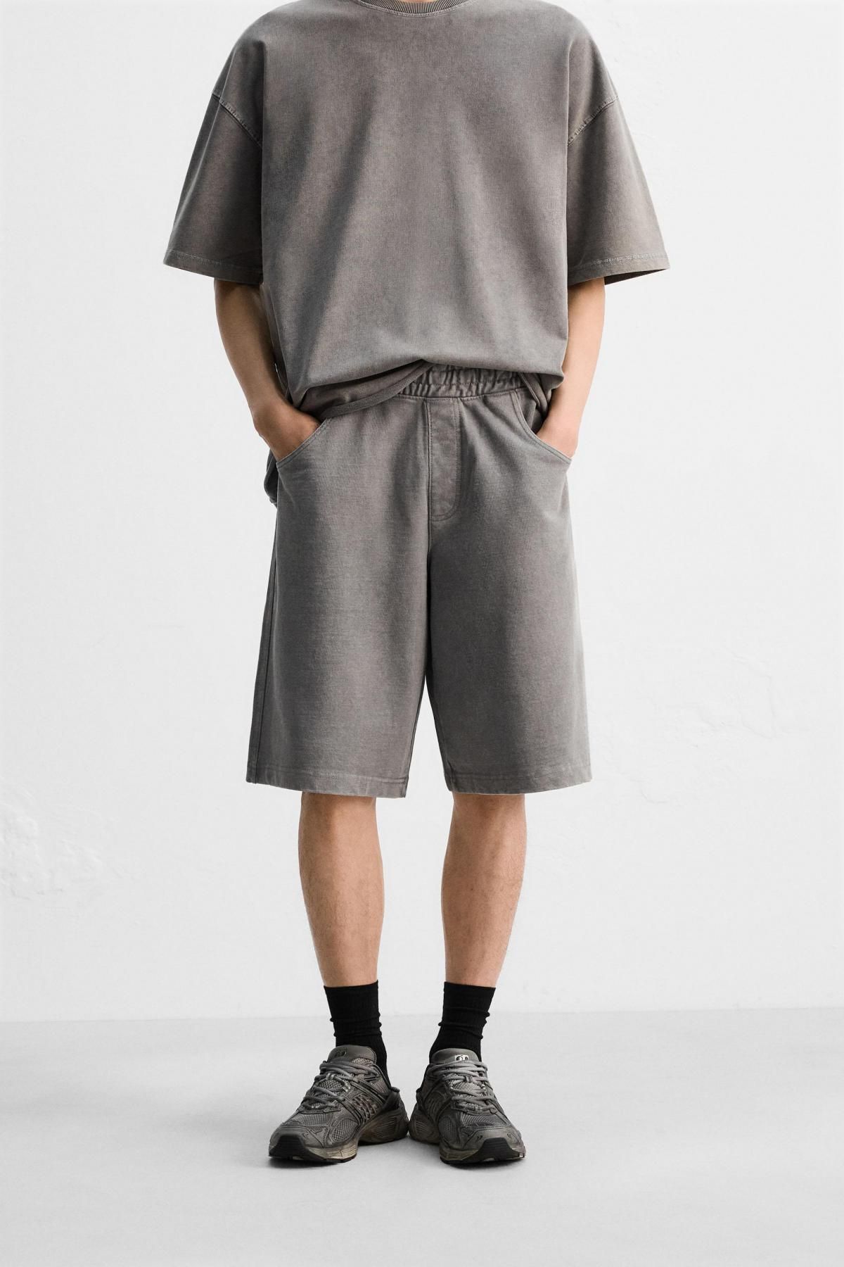 자라 조거 와이드핏 배기 반바지 4729/999 LIGHT GREY - 상세 이미지 3