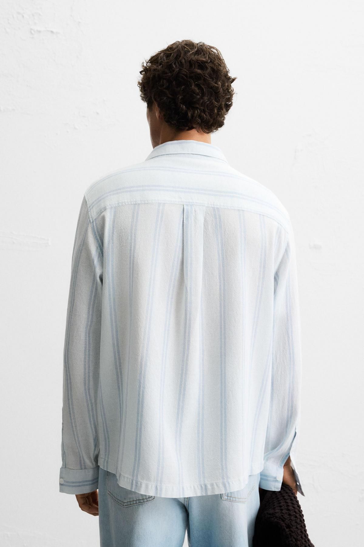 자라 스트라이프 텍스처 코튼 블렌드 긴팔 셔츠 6085/335 STRIPED - 상세 이미지 4