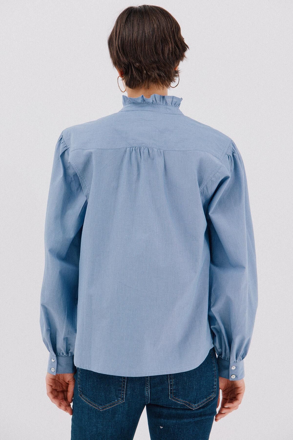 꼬르떼피엘 스트라이프 러플넥 블라우스 5702215 ESTAMPADO AZUL - 상세 이미지 4