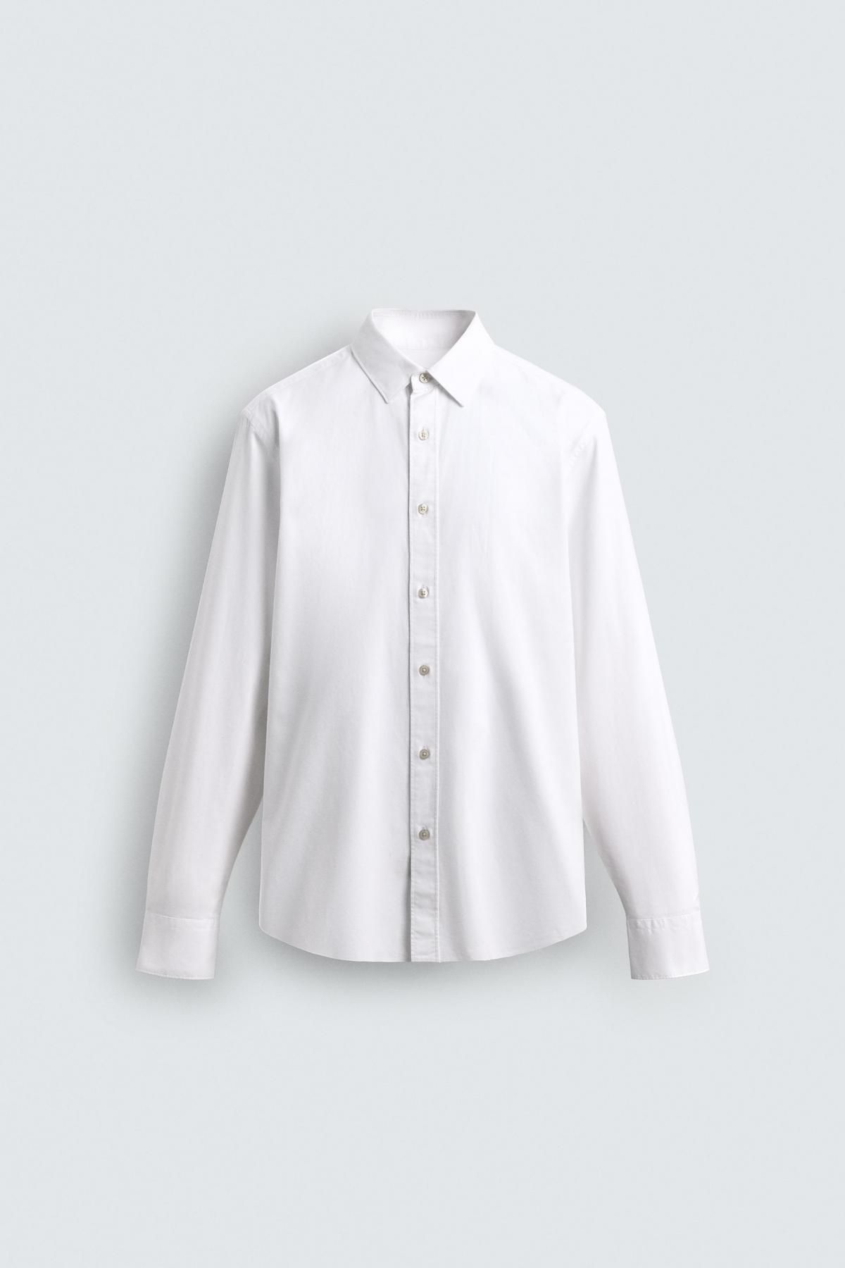 자라 텍스처 코튼 레귤러핏 이탈리안카라 긴팔 셔츠 0975/789 WHITE - 메인 이미지