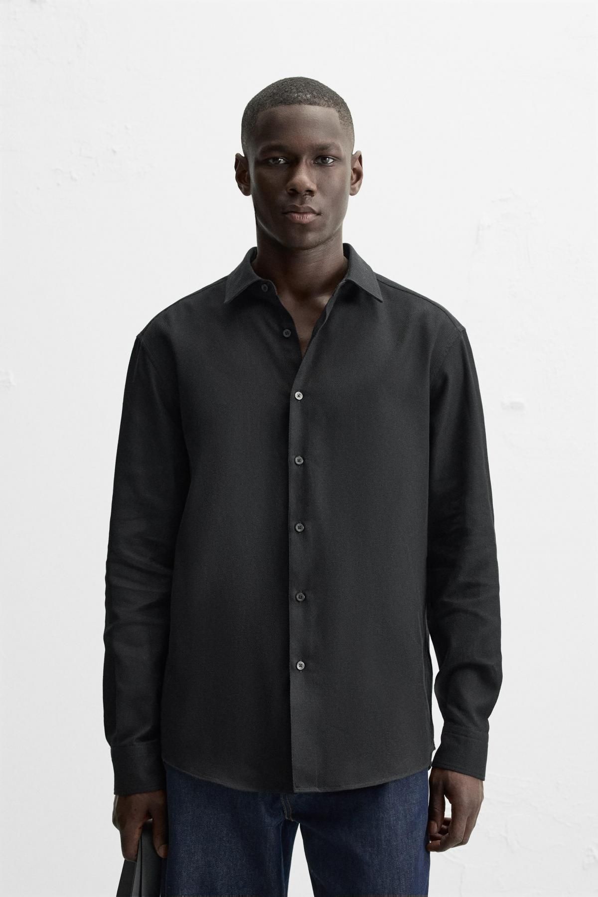 자라 이지 케어 텍스처 셔츠 긴팔 7545/710 BLACK - 상세 이미지 3