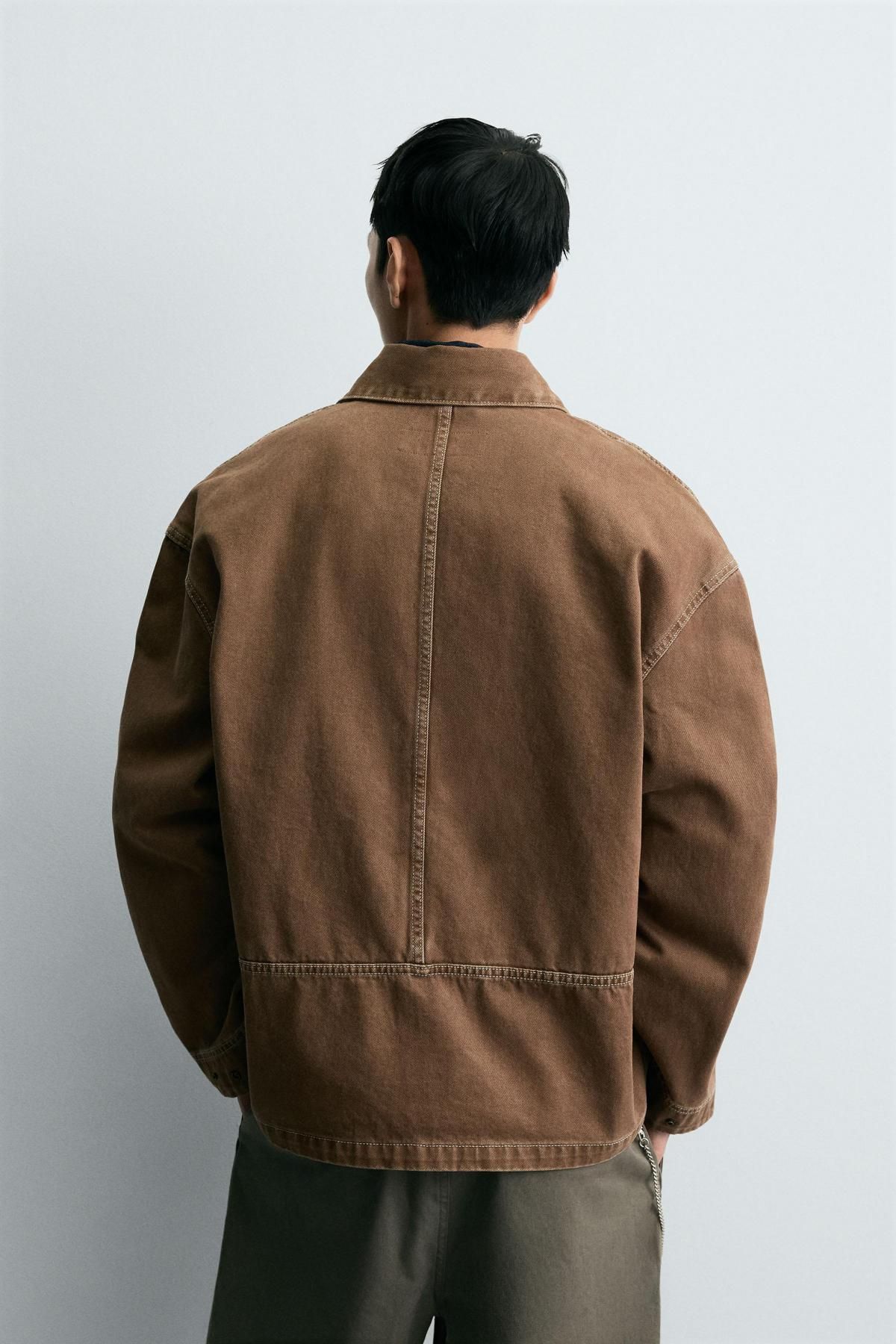자라 코튼 포켓 브라운 워시드 스트럭처 오버셔츠 6987/302 LIGHT BROWN - 상세 이미지 4