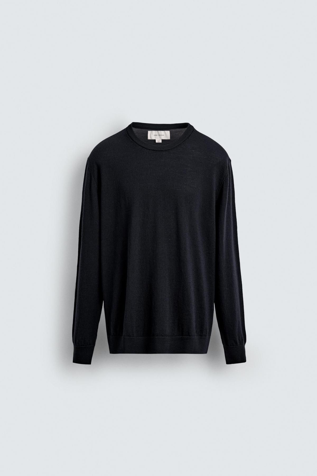 자라 100 울 라운드 니트 스웨터 2632/316 NAVY BLUE - 상품 이미지
