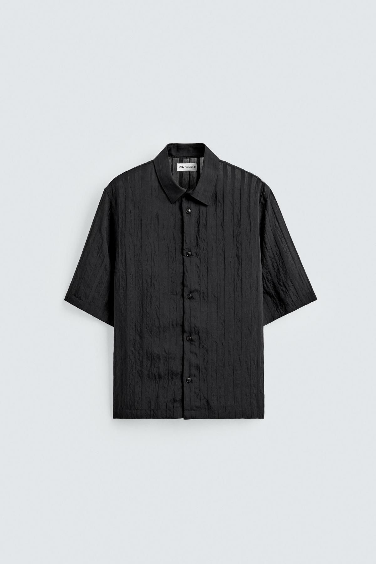 자라 테크니컬 스트라이프 텍스처 반팔 셔츠 7545/460 BLACK - 메인 이미지