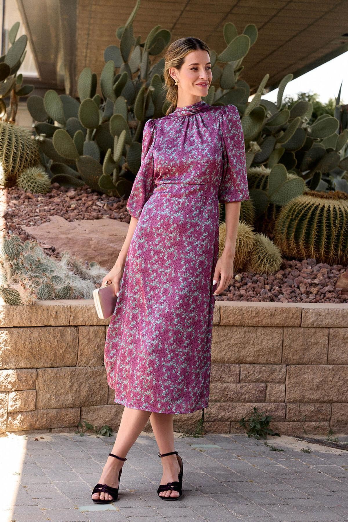 폴린에무아 페미닌 플라워 프린트 롱 원피스 6442294 MORADO - 상품 이미지