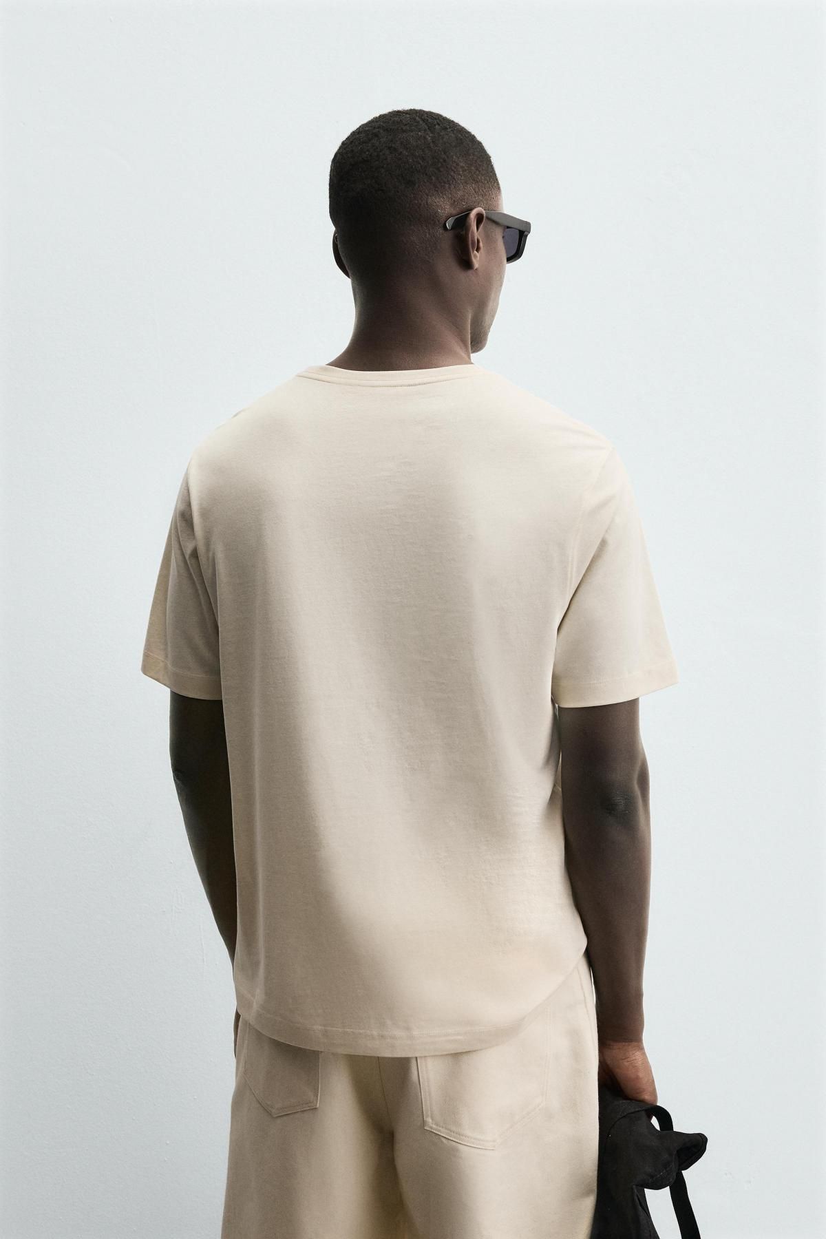 자라 프리미엄 머서라이즈 코튼 반팔 티셔츠 4442/304 OYSTER-WHITE - 상세 이미지 4