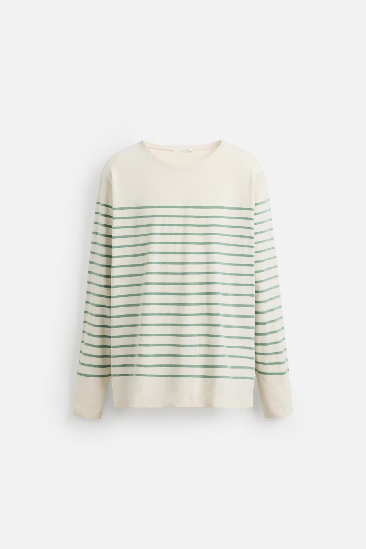 자라 스트라이프 라운드넥 긴팔 티셔츠 1887/301 OYSTER-WHITE - 메인 이미지