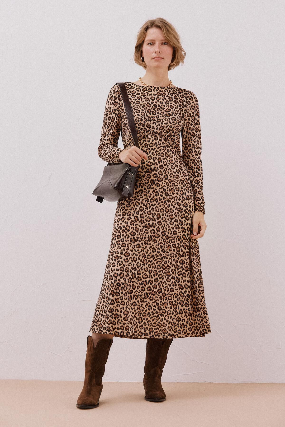 꼬르떼피엘 애니멀 프린트 미디 플레어 원피스 5202675 ESTAMPADO BEIGE - 상품 이미지