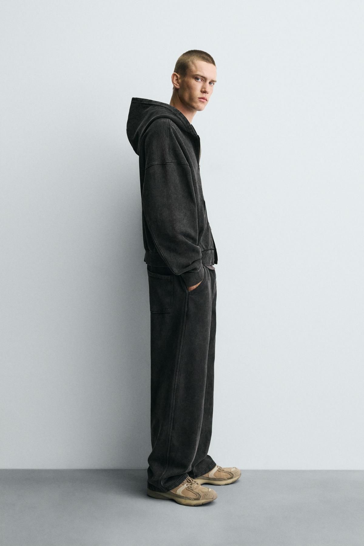 자라 워시드 코튼 테크니컬 와이드 조거 팬츠 3443/336 DARK GREY - 상세 이미지 4