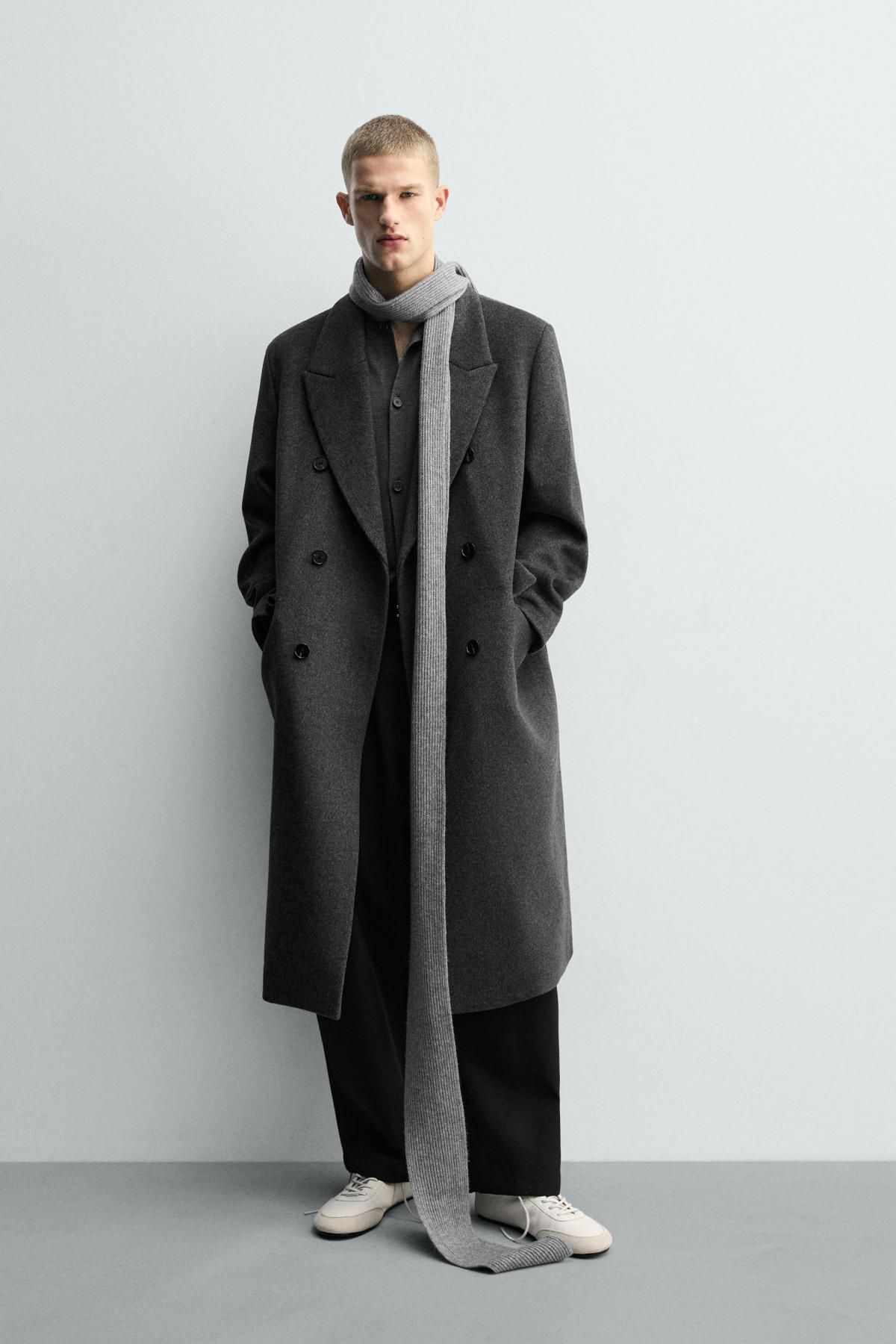 자라 울 블렌드 더블 코트 남성 오버핏 5854/304 GREY MARL - 상세 이미지 2