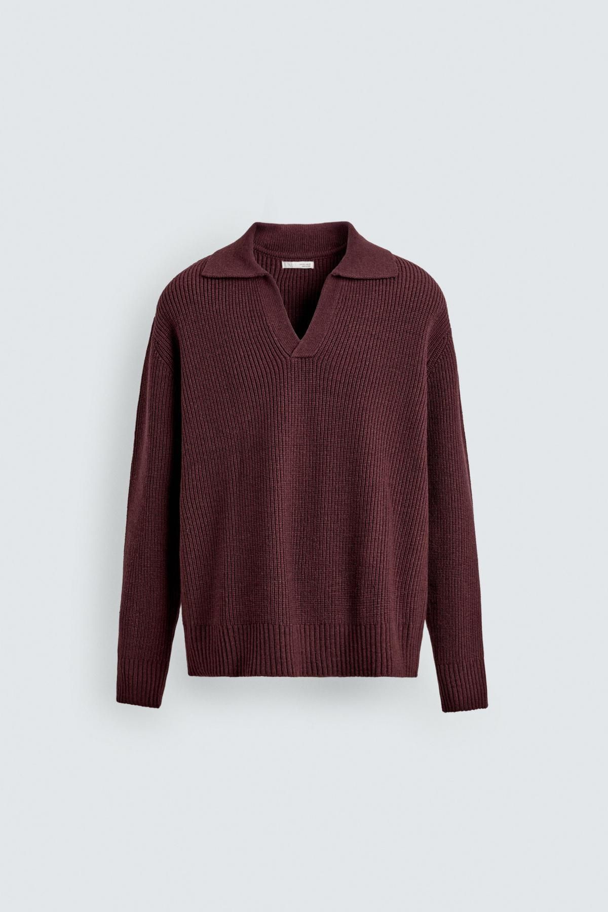 자라 버건디 릴랙스핏 테크니컬 니트 폴로셔츠 5755/327 BURGUNDY - 메인 이미지