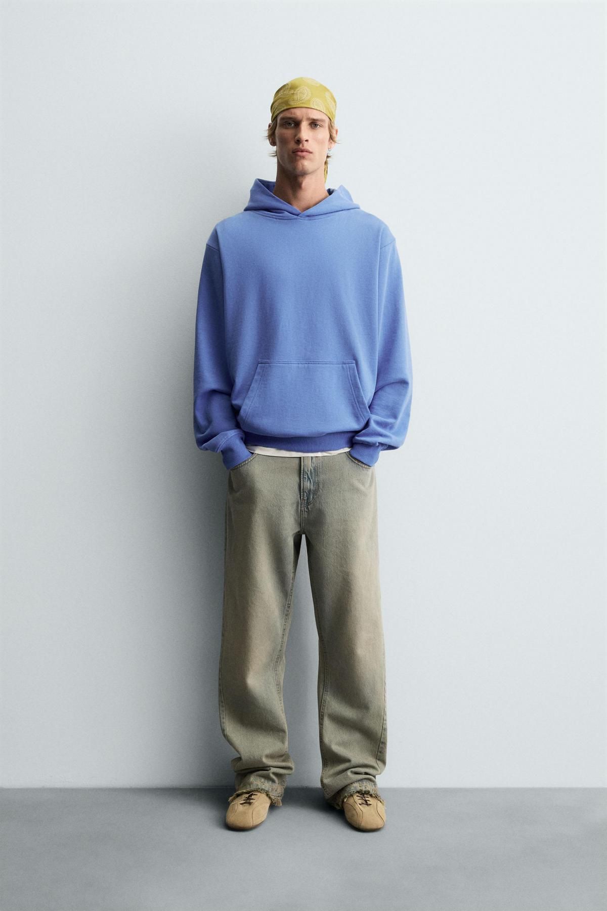 자라 베이직 코튼 블루 후드 스웨트셔츠 0761/370 LIGHT BLUE - 상세 이미지 2