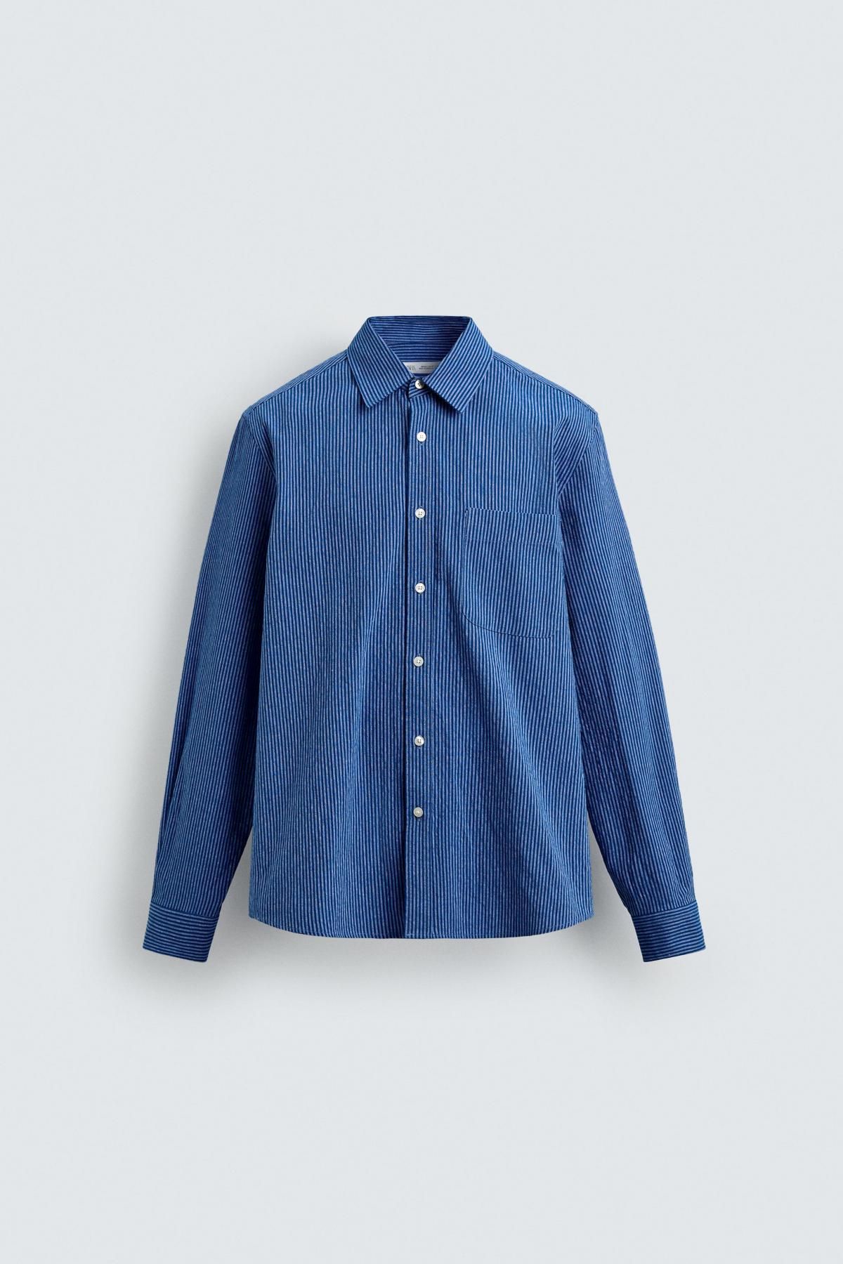 자라 워시드 스트라이프 레귤러핏 긴팔 셔츠 5917/117 BLUE / NAVY - 메인 이미지