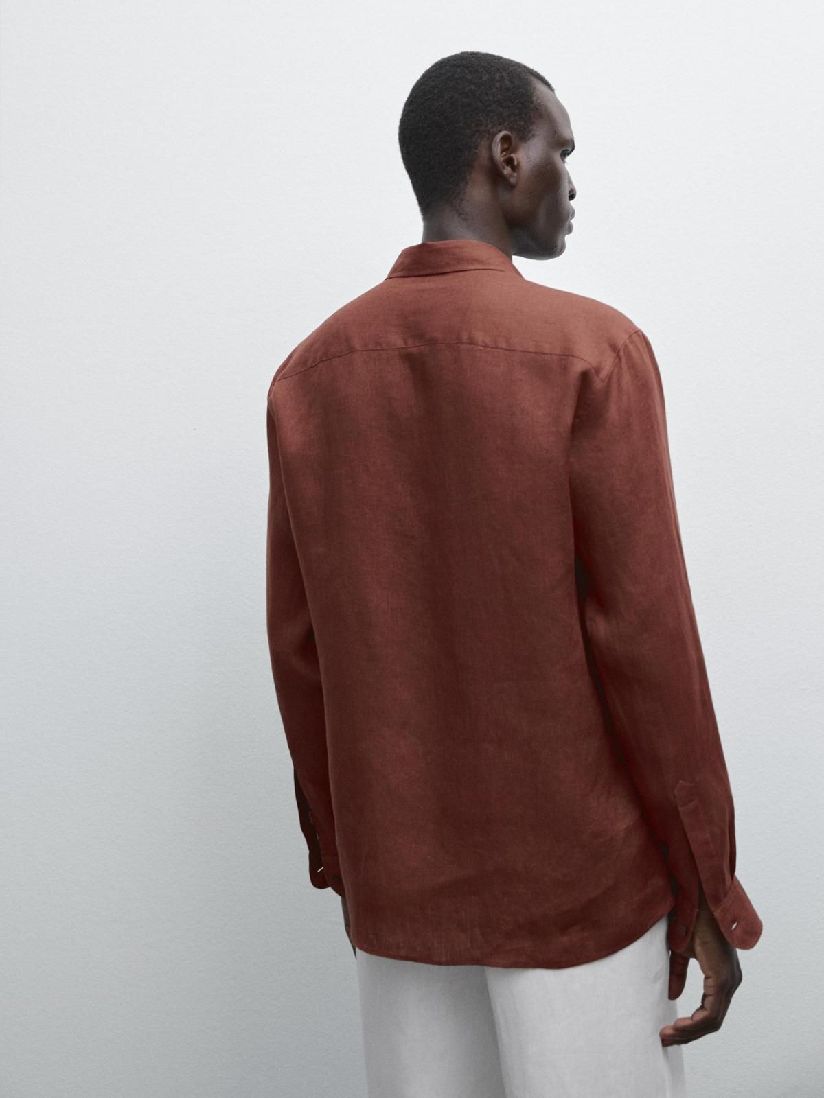 마시모두띠 리넨 슬림핏 긴팔 셔츠 0179/777 TERRA-COTTA - 상세 이미지 3