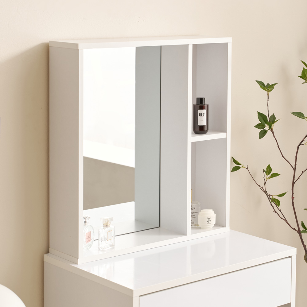 소임 수납화장대 틈새 미니 서랍 거울세트 멀바우화이트, 600x395mm