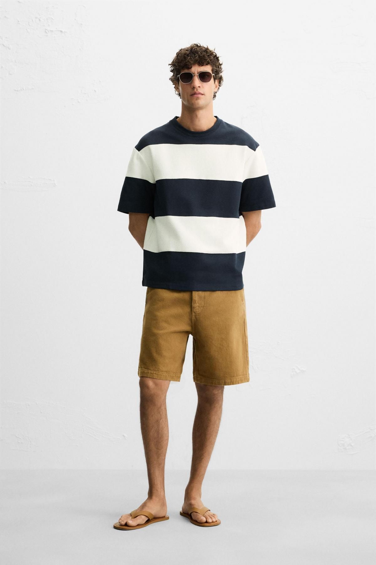 자라 오버핏 스트라이프 반팔 스웨트셔츠 0526/302 ECRU / NAVY - 상세 이미지 2