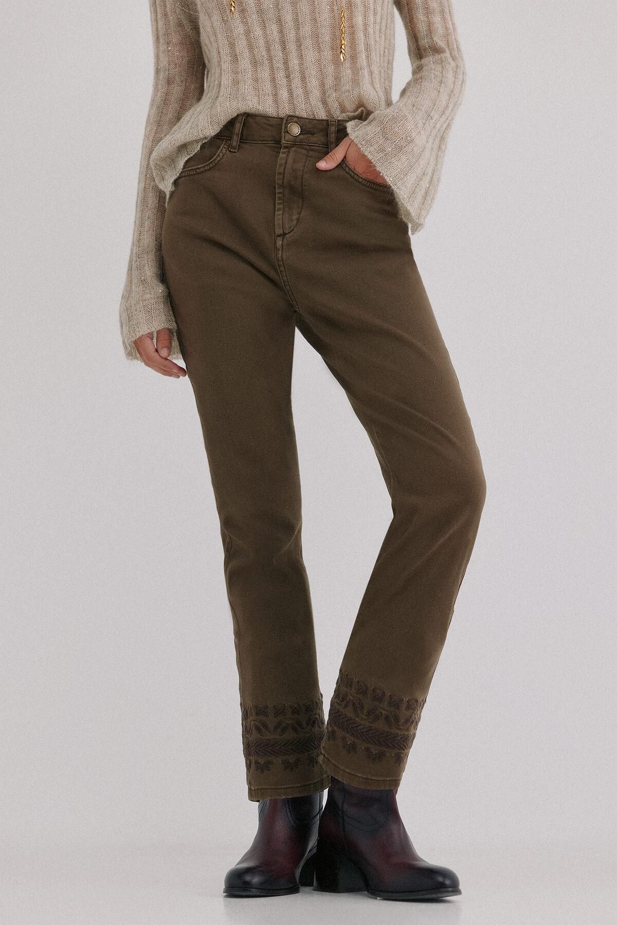 호스 인트로피아 보헤미안 플라워 자수 부츠컷 팬츠 8022178 MARRON - 상품 이미지