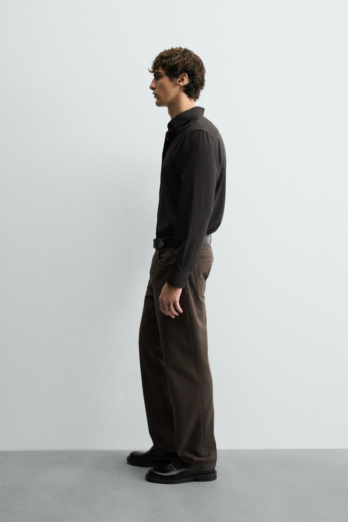 자라 블랙 슬림핏 이지케어 긴팔 셔츠 4408/147 BROWN - 상세 이미지 5