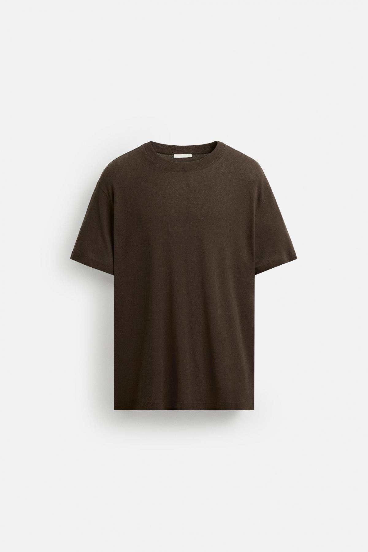자라 크레프 텍스처 코튼 반팔 티셔츠 5644/340 BROWN - 메인 이미지