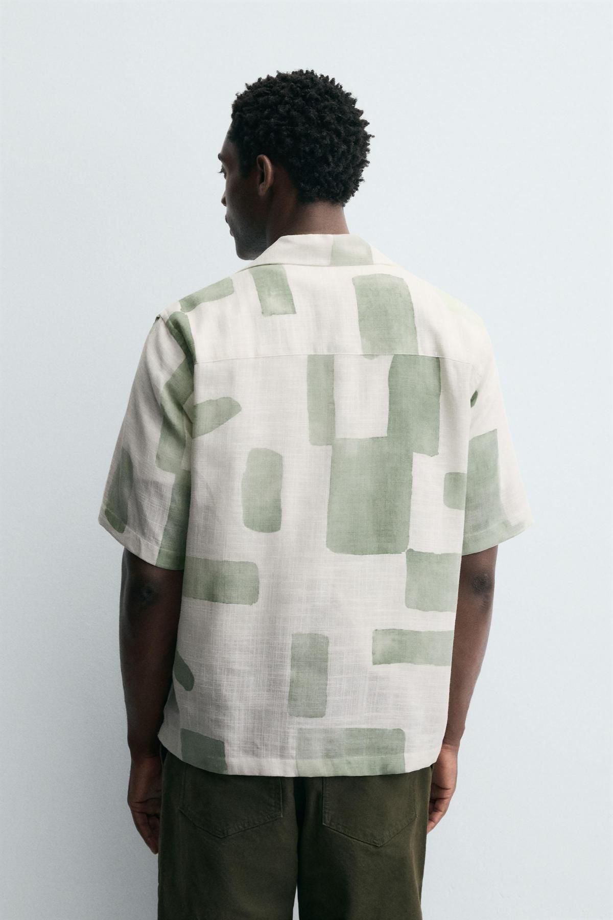 자라 트렌디 아트웍 프린트 오픈카라 반팔 셔츠 5679/351 SEA GREEN - 상세 이미지 4