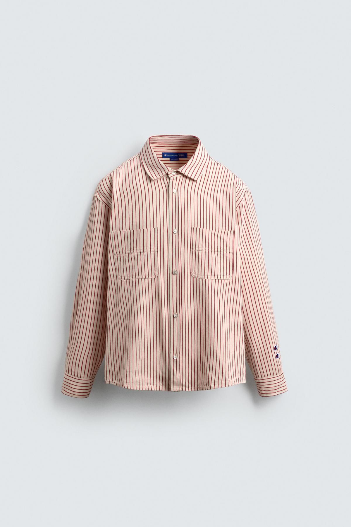 자라 테크니컬 스트라이프 긴팔 셔츠 X 챔피온 7446/366 WHITE / RED - 메인 이미지
