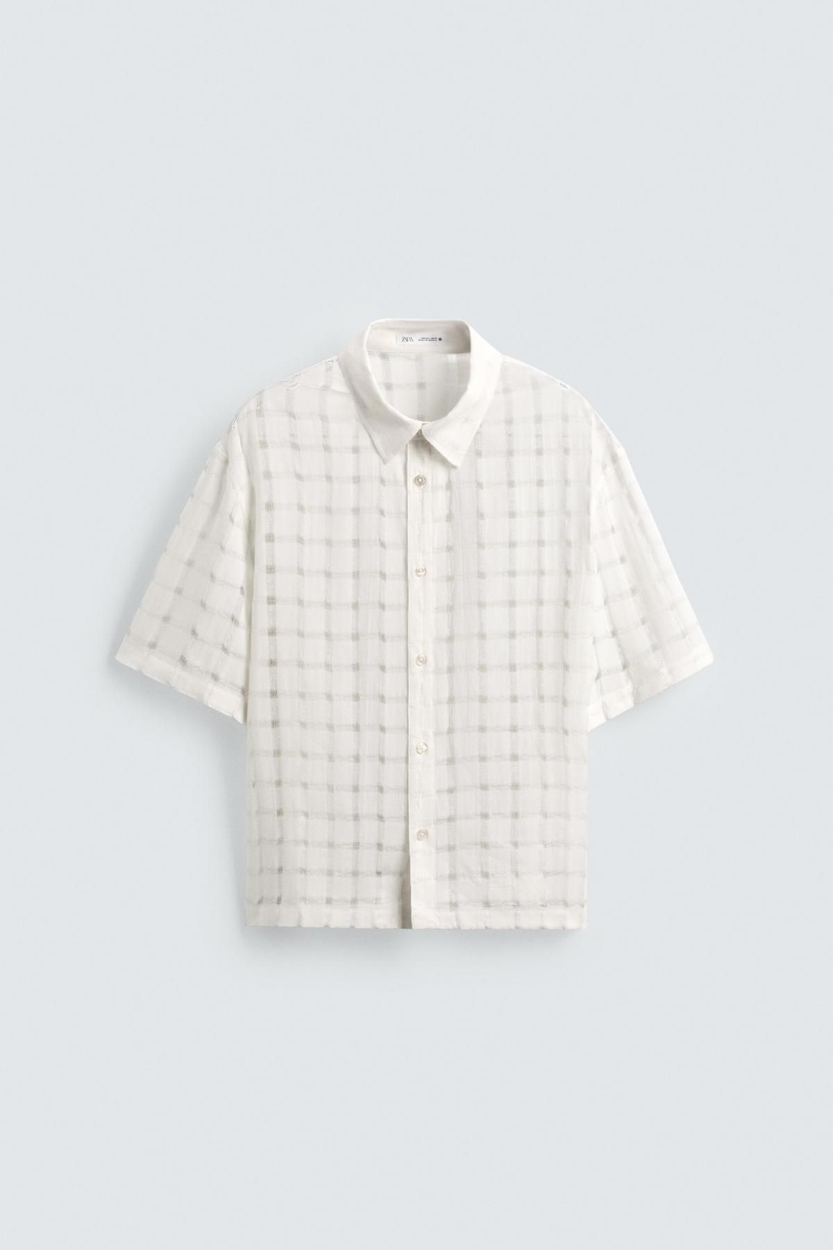 자라 테크니컬 자카드 니들 펀치 반팔 셔츠 5944/547 OYSTER-WHITE - 메인 이미지